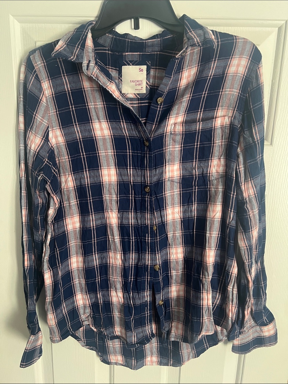 SO Navy & Pink Plaid Button-Down Shirt